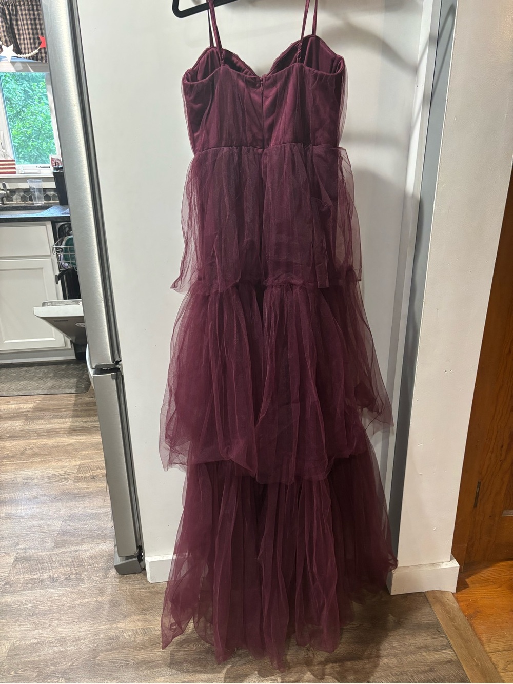 Lulus Unforgettably Poise Plum Red Tulle Corset Maxi Dress Small Prom Formal - Picture 5 of 8